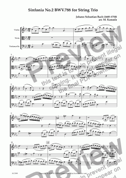 page one of Sinfonia No.2 BWV.788 for String Trio