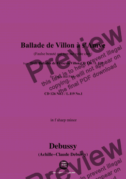 page one of Debussy-Ballade de Villon à s'Amye,in f sharp minor