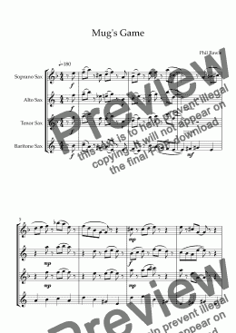 page one of Mug's Game - Saxophone Quartet