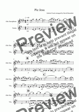 page one of Pie Jesu (from Requiem) for Alto Saxophone and Violin Duet