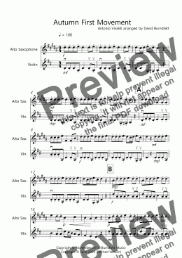 page one of Autumn (First Movement) for Alto Saxophone and Violin Duet