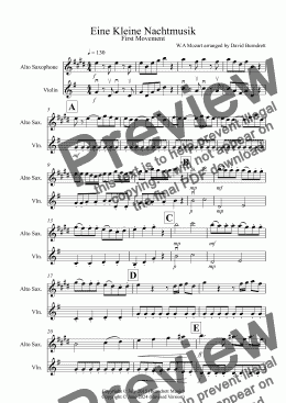 page one of Eine Kleine Nachtmusik (1st Movement) for Alto Saxophone and Violin Duet