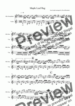 page one of Maple Leaf Rag for Alto Saxophone and Violin Duet