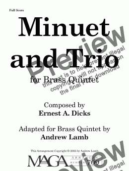 page one of Ernest Dicks | Minuet and Trio | for Brass Quintet