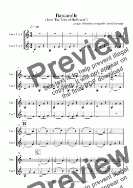 page one of Barcarolle "The Tales Of Hoffman" for Horn Duet