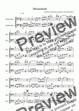 page one of Shenandoah for Double Bass Duet