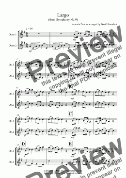 page one of Largo (from The New World) for Oboe Duet