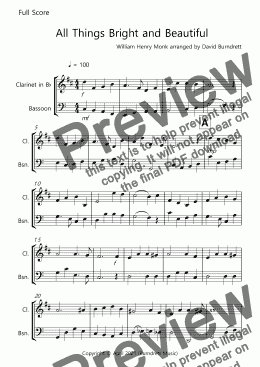 page one of All Things Bright and Beautiful for Clarinet and Bassoon Duet