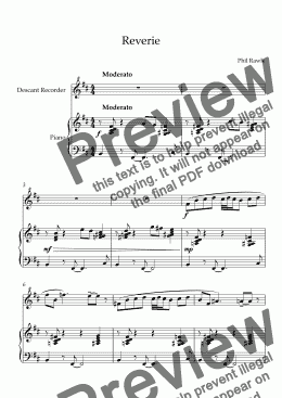 page one of Reverie - Descant Recorder Solo