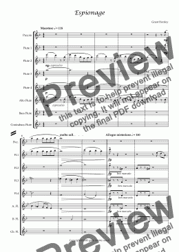 page one of "Espionage" Original For Flute Ensemble ( inc Picc and Contra)