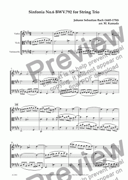 page one of Sinfonia No.6 BWV.792 for String Trio