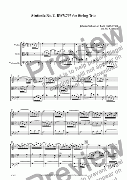 page one of Sinfonia No.11 BWV.797 for String Trio