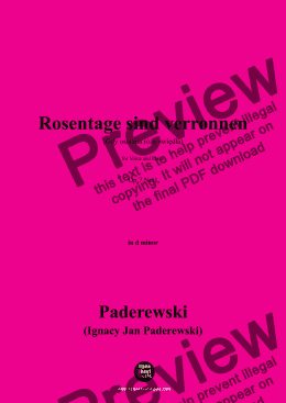 page one of Paderewski-Rosentage sind verronnen(Gdy ostatnia róża zwiędła)(1888),Op.7 No.1,in d minor