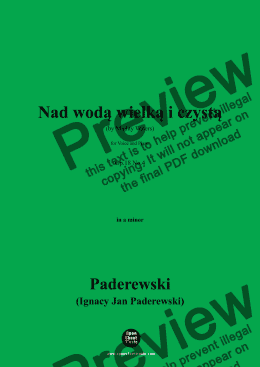 page one of Paderewski-Nad wodą wielką i czystą(by Mighty Waters)(1893),Op.18 No.4,in a minor