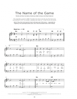 page one of The Name Of The Game (Really Easy Piano)