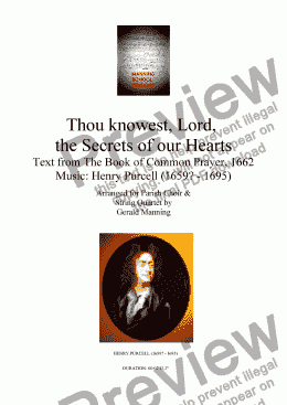 page one of Anthems For All Occasions -  Thou knowest, Lord, the Secrets of our Hearts - Purcell, Henry.- arr. for Parish Choir & String Quartet by Gerald Manning