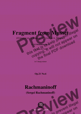 page one of Rachmaninoff-Fragment from Musset(Отрывок из А. Мюссе;Otryvok iz A. Myusse),in f sharp minor,Op.21 No.6