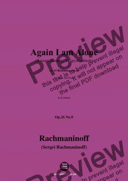 page one of Rachmaninoff-Again I am Alone(Я опять одинок;Ya opyat' odinok),in d minor,Op.26 No.9