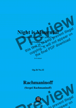 page one of Rachmaninoff-Night is Mournful(Ночь печальна;Noch' pechal'na),in b minor,Op.26 No.12