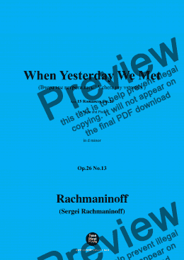 page one of Rachmaninoff-When Yesterday We Met(Вчера мы встретились;Vchera my vstretilis'),in d minor,Op.26 No.13