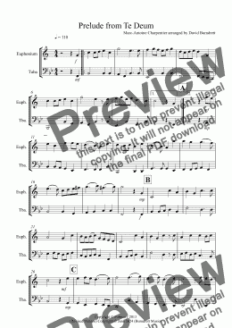 page one of Prelude from Te Deum for Euphonium and Tuba Duet