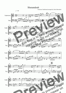 page one of Shenandoah for Euphonium and Tuba Duet