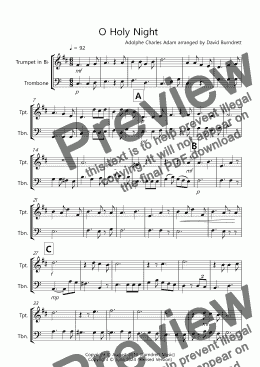 page one of O Holy Night for Trumpet and Trombone Duet