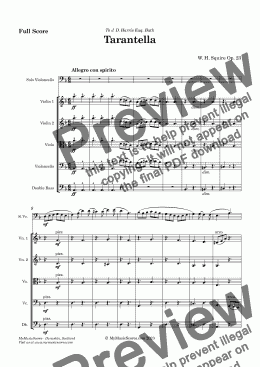 page one of Squire Tarantella Op. 23 for Cello and String Orchestra