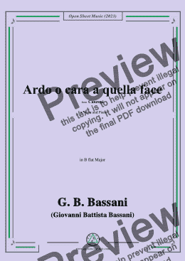 page one of G. B. Bassani-Ardo o cara a quella face,in B flat Major 