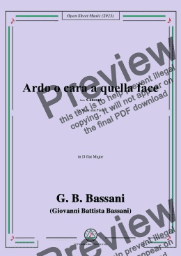 page one of G. B. Bassani-Ardo o cara a quella face,in D flat Major 