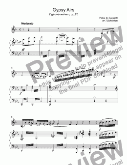 page one of Sarasate, Pablo - Zigeunerweisen (Gypsy Airs) for trumpet Bb & piano