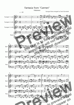 page one of Habanera (Fantasia from Carmen) for Trumpet Trio