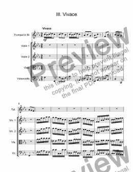 page one of Telemann, Georg - Concerto In F Minor for trumpet Bb (Orig. Oboe), Strings & B. C.(TWV 51f1) - 3 movt. Vivace