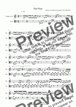 page one of Für Elise for Trumpet and Viola Duet