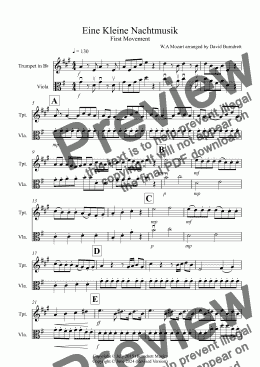 page one of Eine Kleine Nachtmusik (1st movement) for Trumpet and Viola Duet