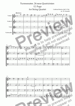 page one of Turmsonaten. 24 neue Quatrizinien 12. Fuga for String Quartet
