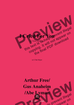 page one of Arthur Free,Gus Anaheim,Abe Lyman-I Cried For You,in E flat Major