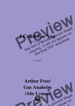 page one of Arthur Free,Gus Anaheim,Abe Lyman-I Cried For You,in E Major