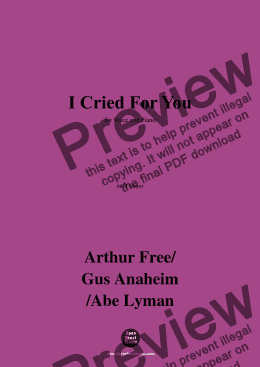 page one of Arthur Free,Gus Anaheim,Abe Lyman-I Cried For You,in D Major