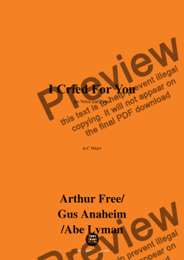 page one of Arthur Free,Gus Anaheim,Abe Lyman-I Cried For You,in C Major