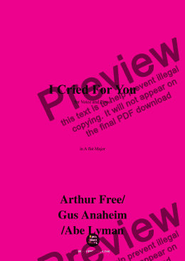 page one of Arthur Free,Gus Anaheim,Abe Lyman-I Cried For You,in A flat Major