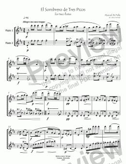 page one of Sombrero de Tres Picos for Two Flutes