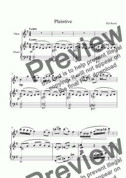 page one of Plaintive - Oboe and Piano