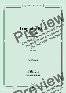 page one of Fibich-Tragödie No.1,in D Major