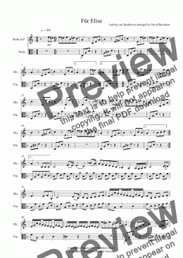 page one of Für Elise for Horn and Viola Duet