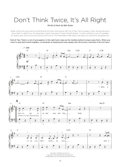 page one of Don't Think Twice, It's All Right (Really Easy Piano)