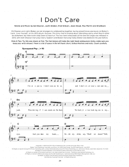 page one of I Don't Care (Really Easy Piano)