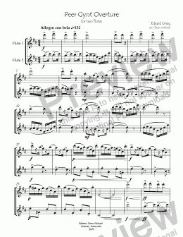 page one of Grieg Peer Gynt Overture for 2 flutes 