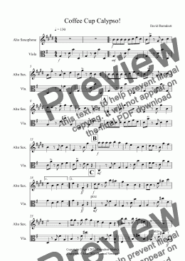 page one of Coffee Cup Calypso! for Alto Saxophone and Viola Duet