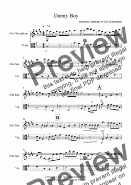 page one of Danny Boy for Alto Saxophone and Viola Duet